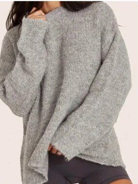 SET Active Boucle Oversized Grey Crewneck Sweater, Size: S